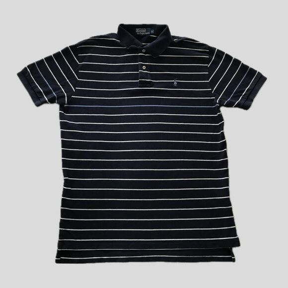Polo Ralph Lauren Navy Blue Striped Preppy Academia Cotton Mens Shirt - L - Picture 1 of 5